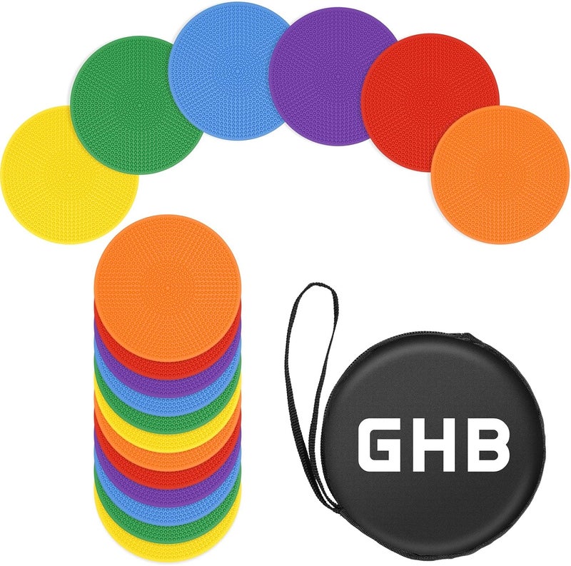 GHB 4" or 9" Poly Spot Markers Agility Dot for Gym/PE Training, Dance,12 Pcs Round Multiple Color Size Rubber Non-Slip Spot Marker for Games, Floor Dots and Sport Activities (9 Inch 12Pcs) - Image 1